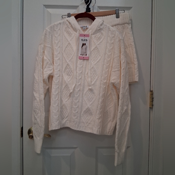 525 America Other - 525 America Cable Knit Hoodie Sweater And Shorts Lounge Set - Cream